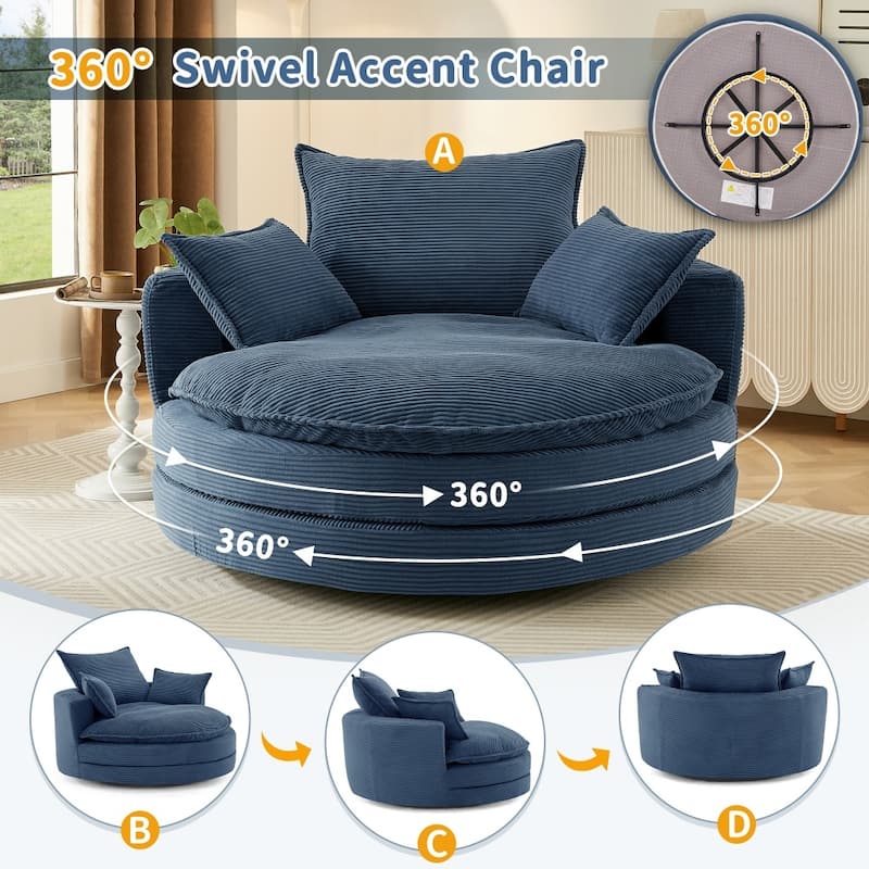 360° Swivel Sofa Chair Accent Barrel Chair with Dual-layer Cushion Design and 3 Removable Pillows