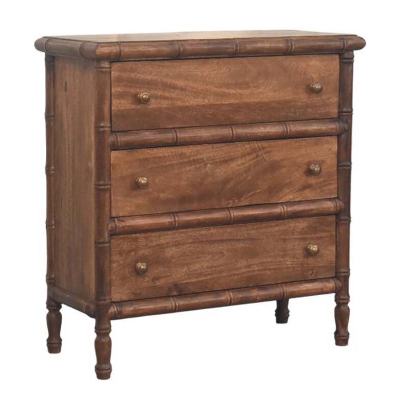 Artisan Furniture Solid Wood Bamboo Carved 3-Drawer Chest