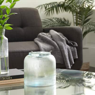 Turquoise Glass Contemporary Candle Holder 8 x 7 x 7 - 7 x 7 x 8Round