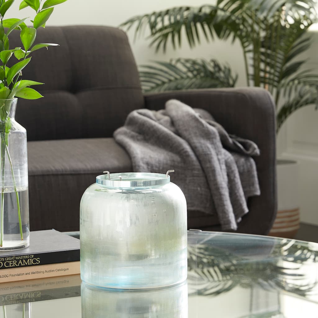 Turquoise Glass Contemporary Candle Holder 8 x 7 x 7 - 7 x 7 x 8Round