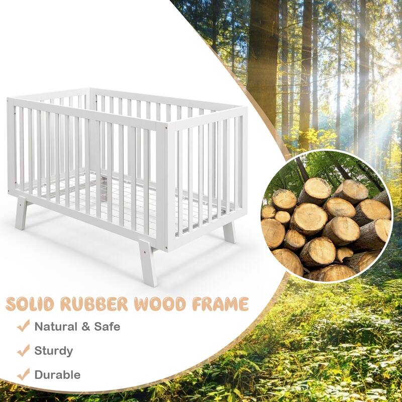 Gymax Wooden Baby Crib 3-Height Adjustable Wood Mini Crib Non-Toxic