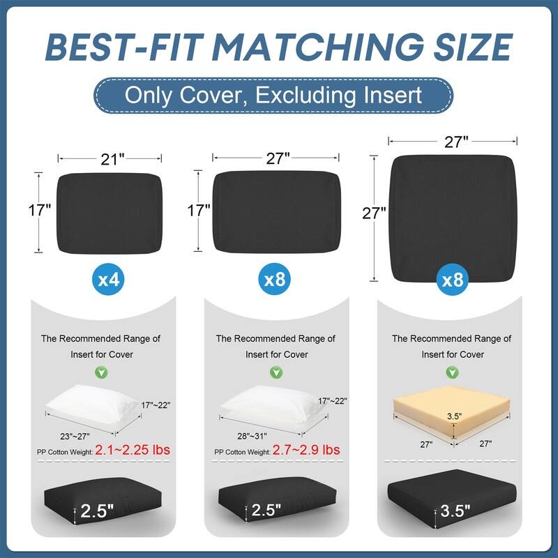FINCATI 27" × 27" Sectional Cushion Slipcover, Outdoor Cushion Replacement Cover, Patio Seat Cover 27 Inches (COVER ONLY!)