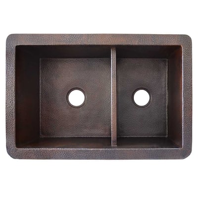 Native Trails Cocina Duet 33" Double Basin 16 Gauge Hammered Copper