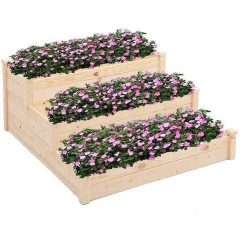 SUNCROWN 3 Tier 4x4ft Wood Raised Garden Bed Elevated Planter Box