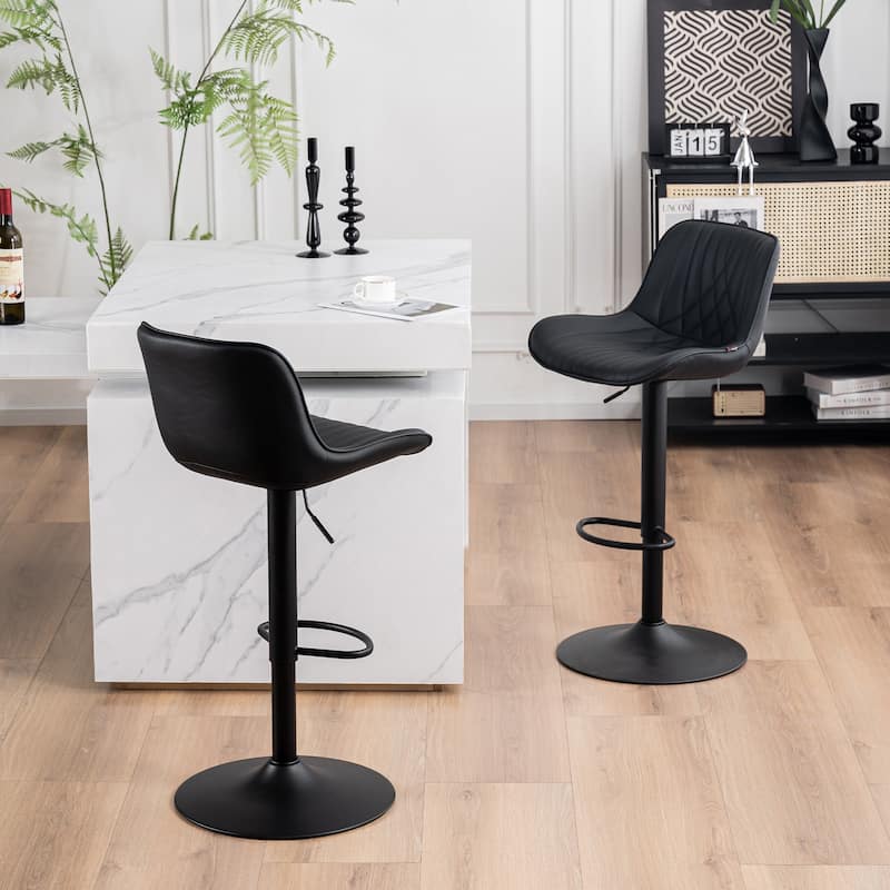 Adjustable Bar Stools Set of 2, Faux Leather Swivel Bar Chairs