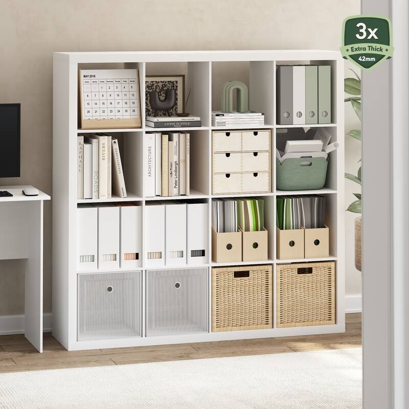 Furinno Cubicle Extra Thick Frame Decorative Cube Storage Organizer, 16-Cube, Dark Oak