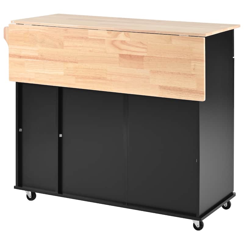 Roomfitters Kitchen Island with Drop Leaf, Kitchen Storage Cart with 3 Tier Pull Out Cabinet Organizer, Internal Storage Rack