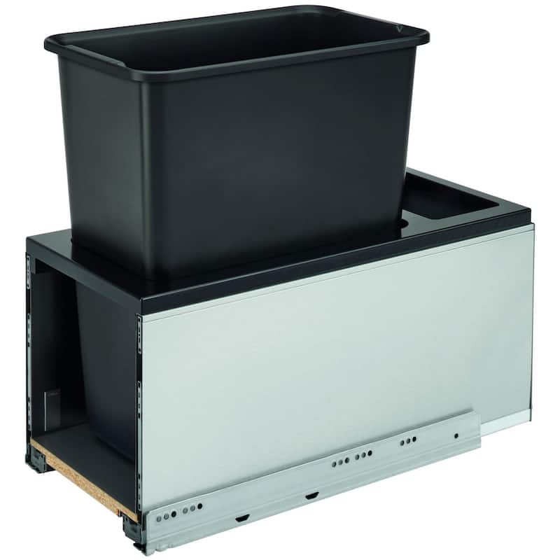 Rev-A-Shelf 5LB Series Bottom Mount Single Bin Trash Can - 30 Quart - Stainless Steel / Black