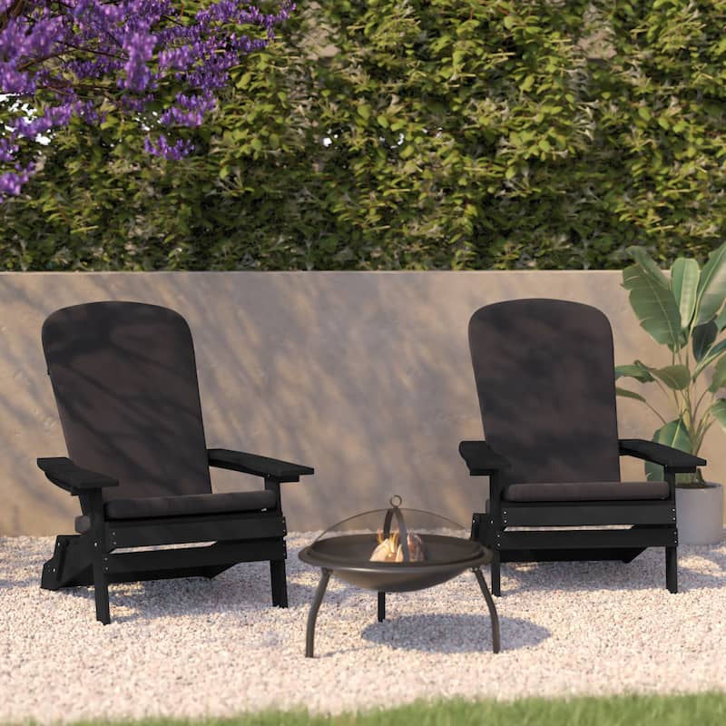 Indoor/Outdoor Folding Adirondack Chairs with Cushions - Set of 2 - 30.25"W x 34"D x 37"H - Black/Gray