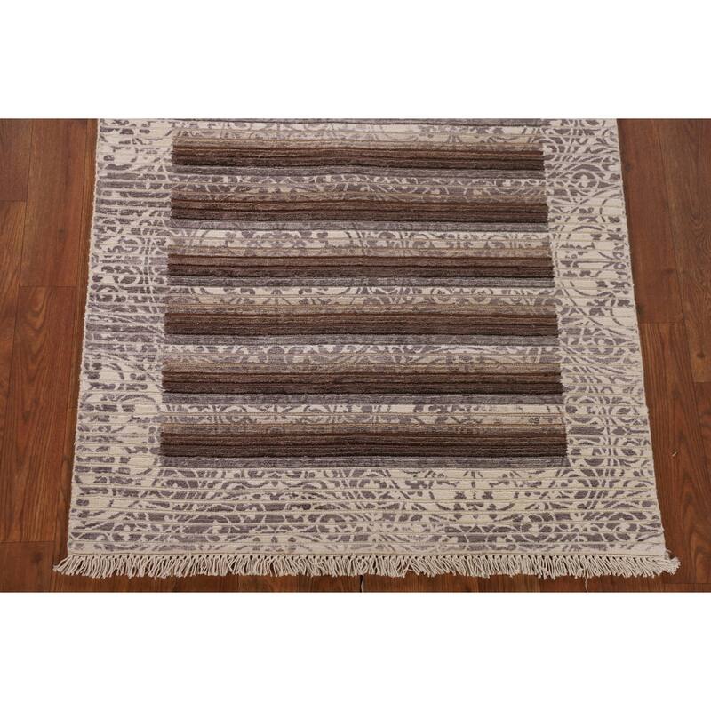 Striped Modern Accent Rug Handmade Abstract Wool Carpet - 2'9"x 5'0"
