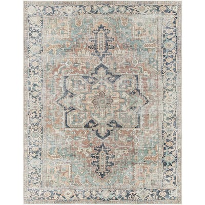 Hauteloom Nisa Hallway, Kitchen Machine Washable Runner Rug - Sage, Brick Red, Navy - 2'7" x 7'3"