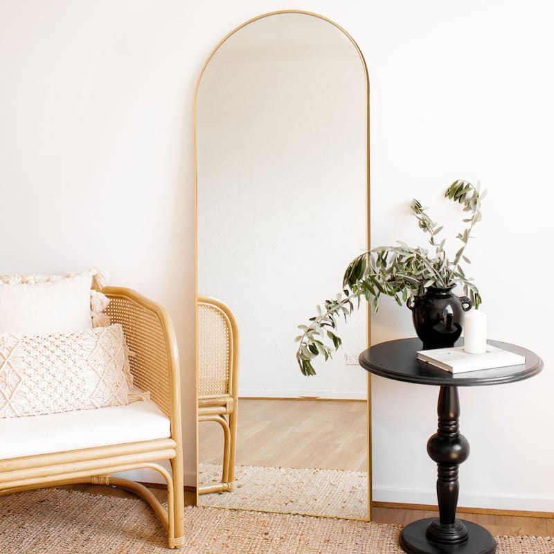 Arched Full Length Floor Wall Mirror Standing Dressing Mirror - 64*21 - Gold