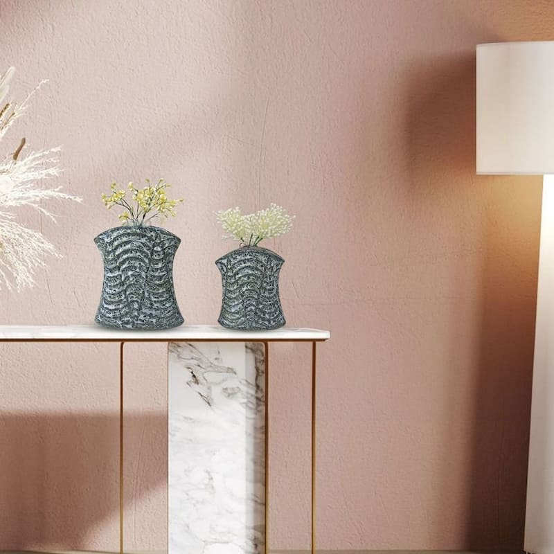 Set of Two Curved Cylinder-Shaped Vases
