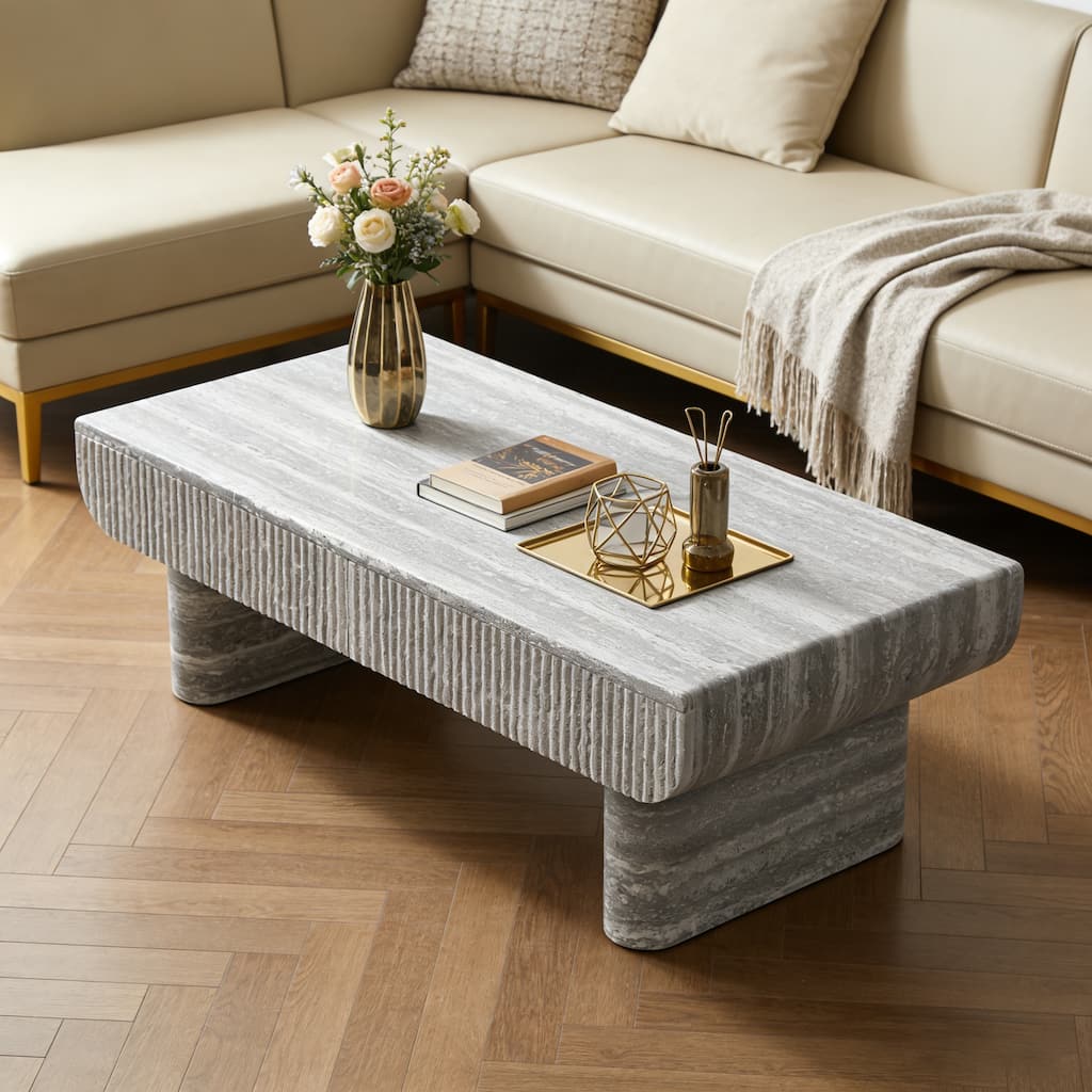 Coffee Table Center Table Side Table with Fluted Drawer, Sofa Table End Table Decorative Table for Living Room