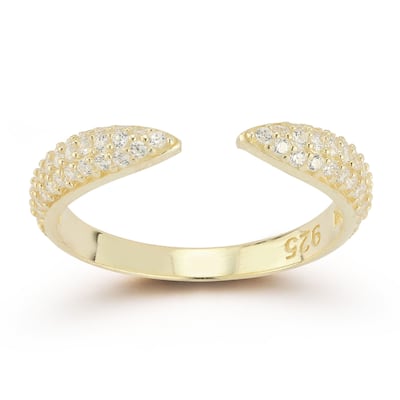 Soleil Sterling Silver Pave Claw Cuff Ring