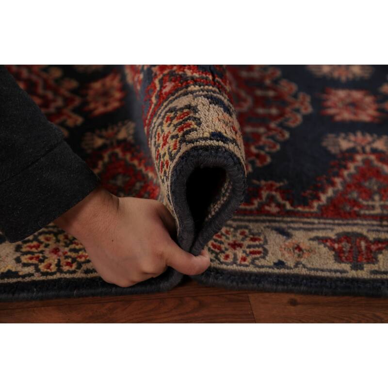 Geometric Viss Indian Runner Rug Handmade Wool Carpet - 2'7"x 8'0"