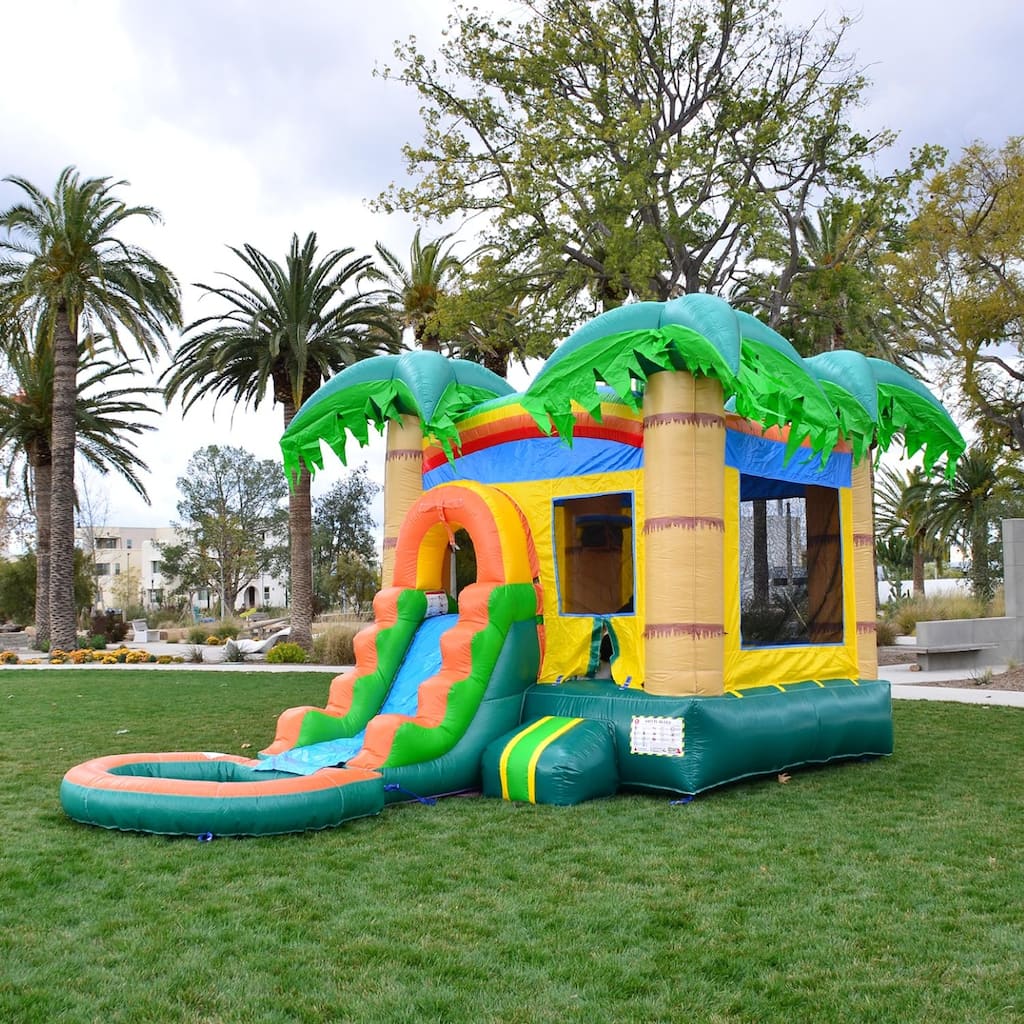 HeroKiddo Tropical Breeze Commercial Grade Inflatable Bounce House & Water Slide Combo with Detachable Pool (No Blower Included)