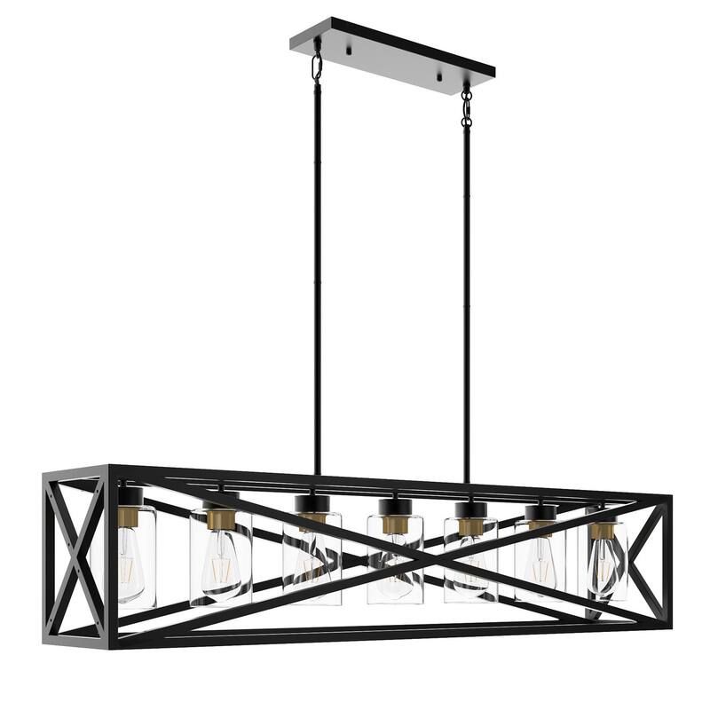 Industrial Black 7-Light Durable Rectangular Iron Frame Kitchen Island Chandelier