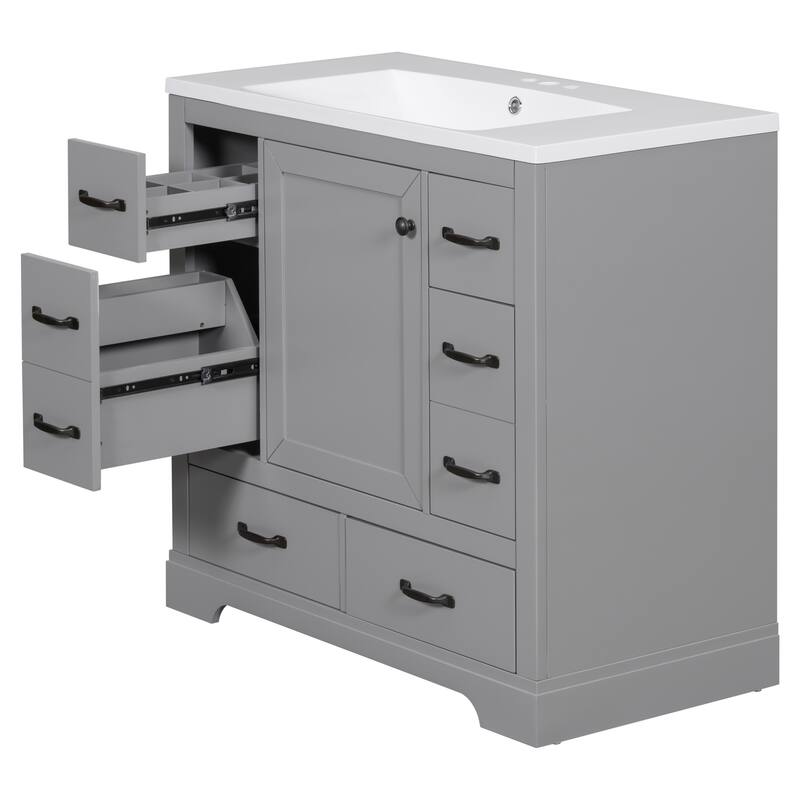Bathroom Vanity with Sink Combo, Six Drawers - Grey