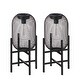preview thumbnail 22 of 24, Glitzhome Set of 2 Metal Black Solar Powered Outdoor Lantern with Stand