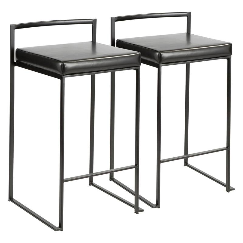 Porch & Den Forrest Contemporary Black Stackable Fully Welded Counter Stool (Set of 2) - black faux leather