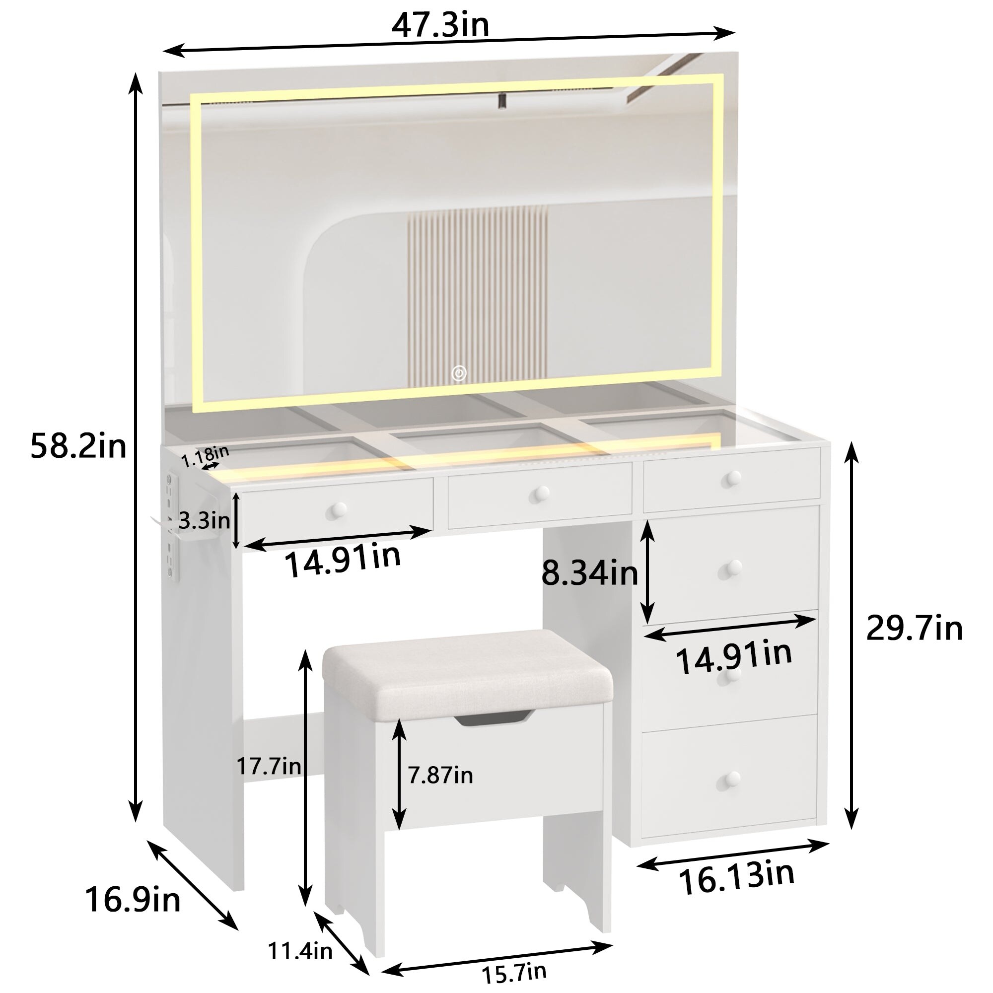 Javlergo Vanity Desk Set with LED Lighted Mirror & Power