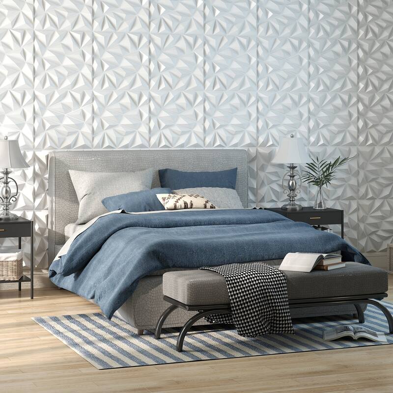 White PVC 3D Wall Panels Set of 40 with Diamond Pattern and Peel-Stick Design