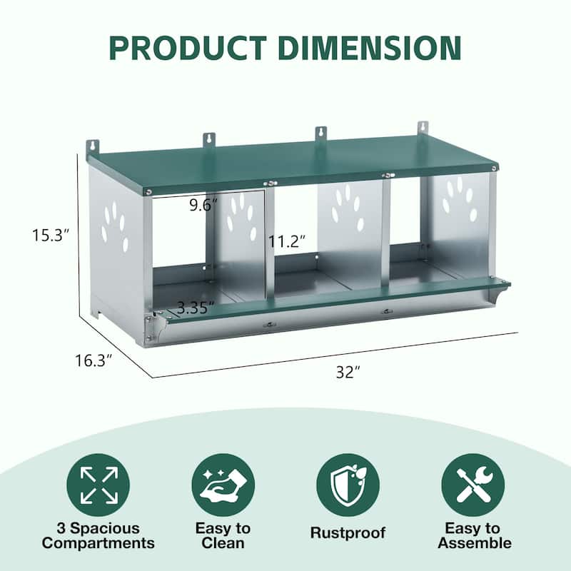 Anmytek 3-Compartment Metal Chicken Nesting Box - Green - medium-sized