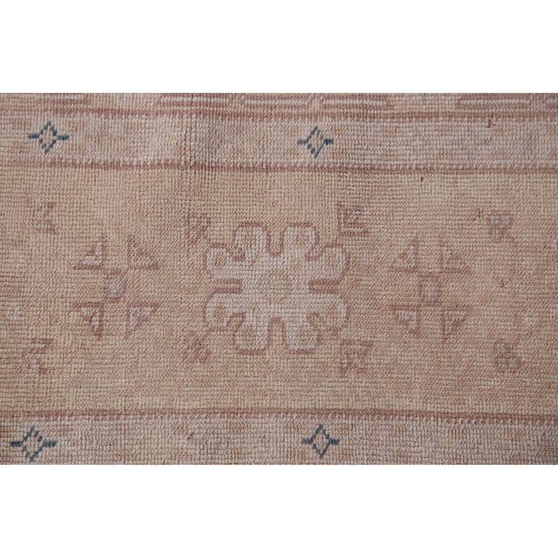 Hand Knotted Oriental 100% Wool Carpet Transitional Geometric Peach Oushak Runner Rug - 13' 8'' X 2' 4''