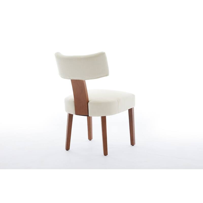 Set of 2 Linen Fabric Modern Armless Dining Chairs With Curved backrest and Solid Wooden Legs for Dining Room Living Room