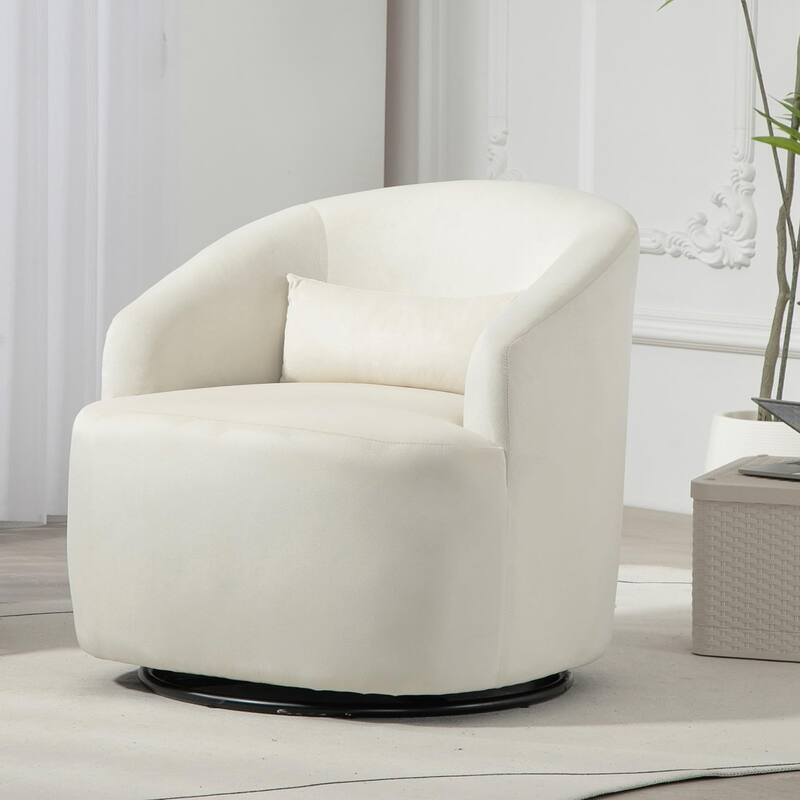 Accent Chair with Barrel-shaped Design and 360 Degree Swivel Feature