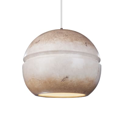 Carson Carrington Sallebyn Sphere Greco Travertine Shade Pendant - Dark Bronze, Greco Travertine, White