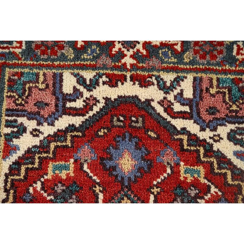 Geometric Heriz Serapi Indian Accent Rug Handmade Red Wool Carpet - 2'0" x 3'0"