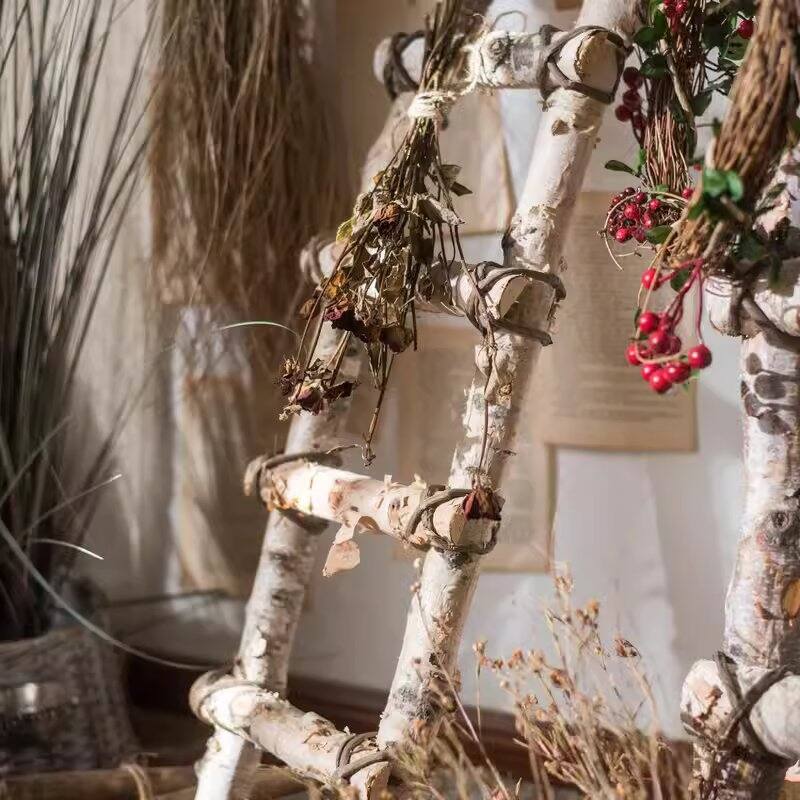RusticReach White Birch Wood Decorative Ladder