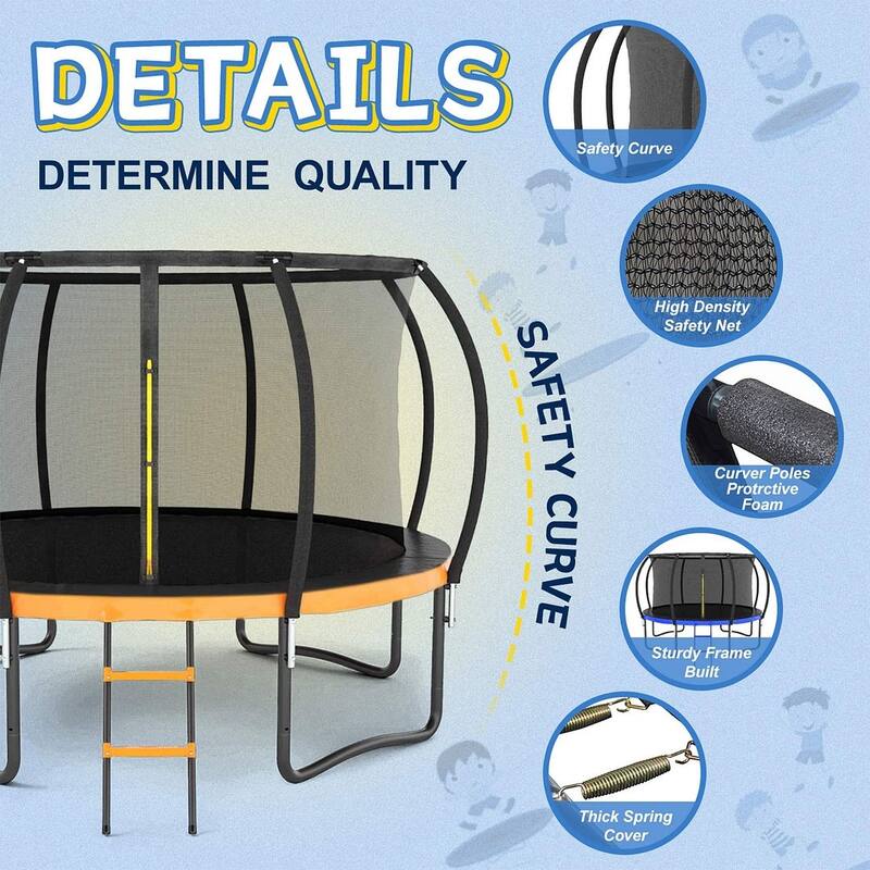 Trampoline Kids and Adults Outdoor Round Trampoline with Enclosure ...