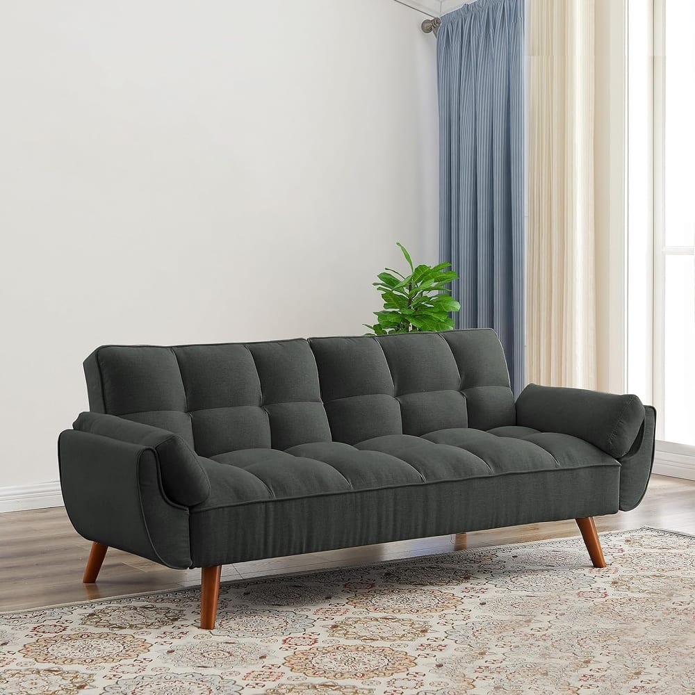 75.39 IN. Futon Sofa Bed, Convertible Upholstered Couch Sleeper with Reclining Sleeper Split Tufted Back