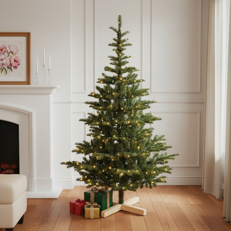 HomeRoots 7' Pre Lit Sparse Fir Christmas Tree - Green - 55.00 in. x 84.00 in. x 55.00 in. - Green - 7 Foot