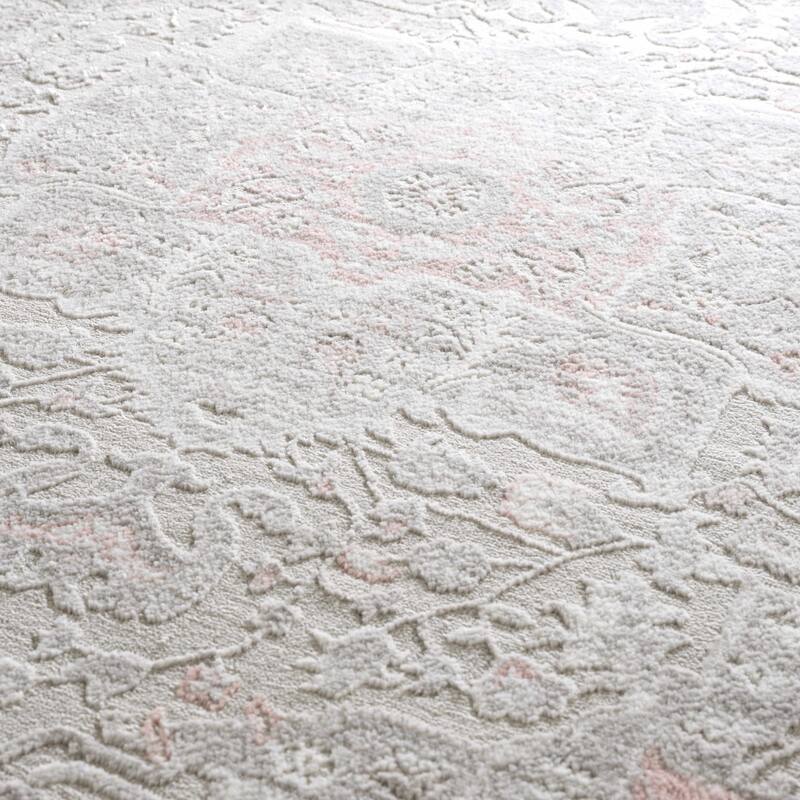 Hauteloom Calum Living Room, Bedroom Area Rug - Farmhouse - High Pile - Pink,Gray - 7'9" x 9'6"