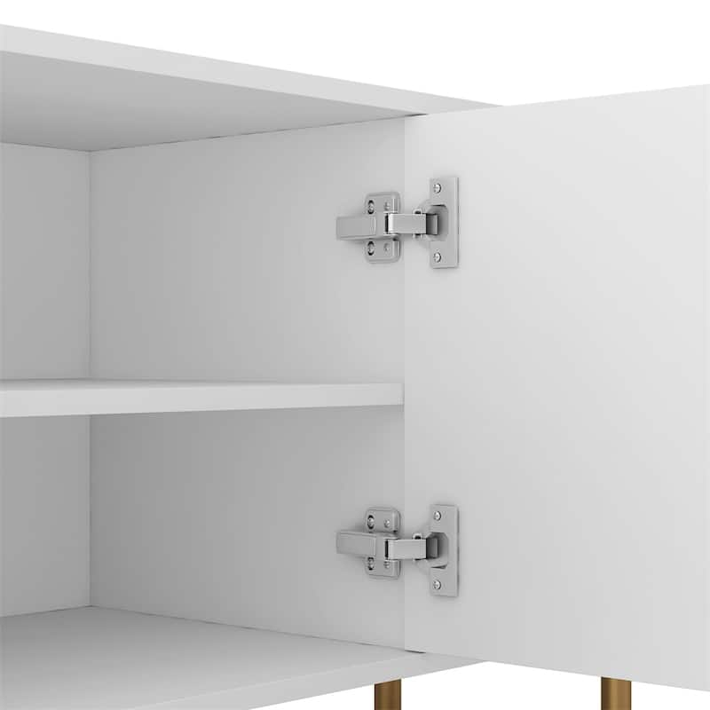 Modern Wood TV Stand with Power Outlet and Doors