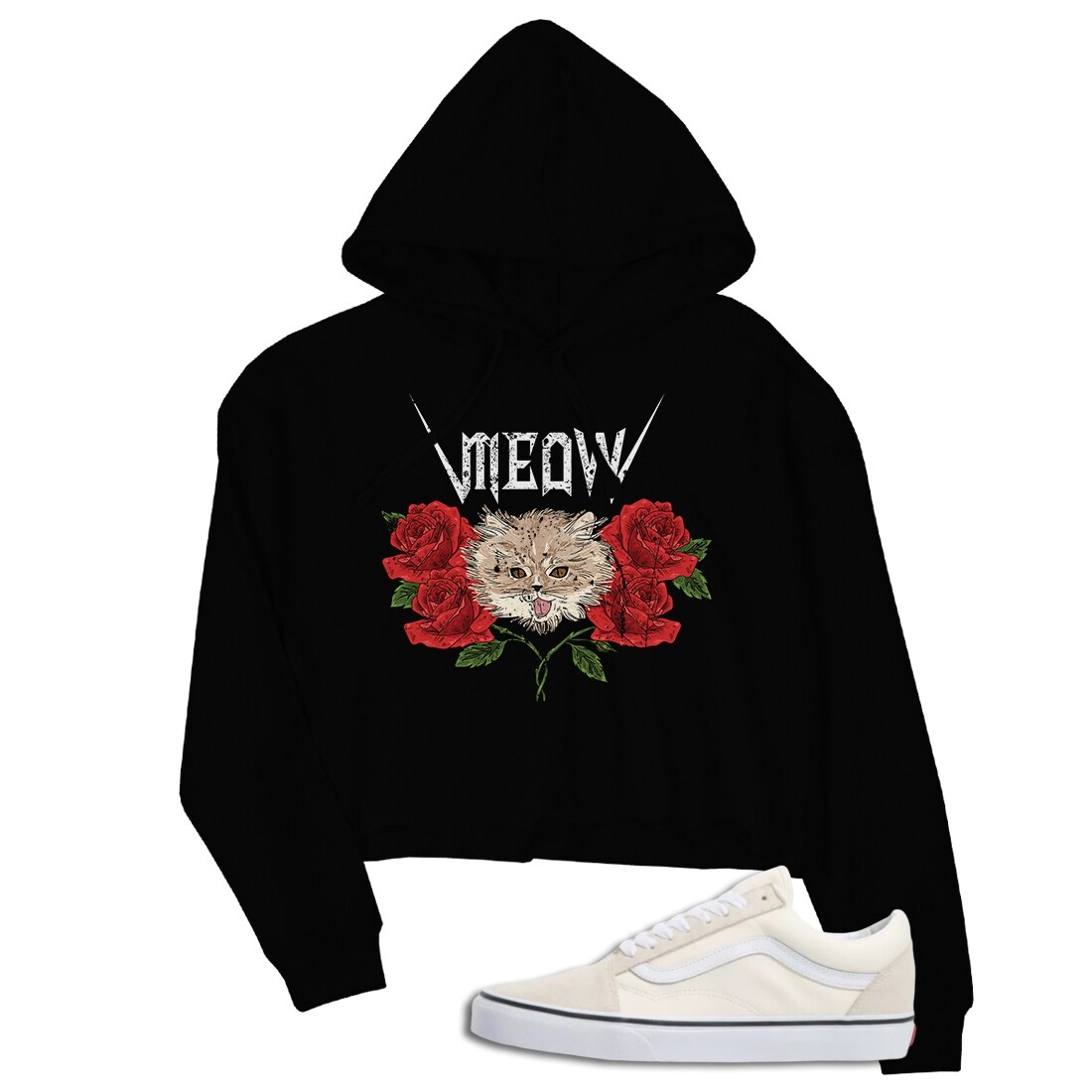 Shop Meow Cat Roses Urban Style Crop Hoodie Overstock 30676158