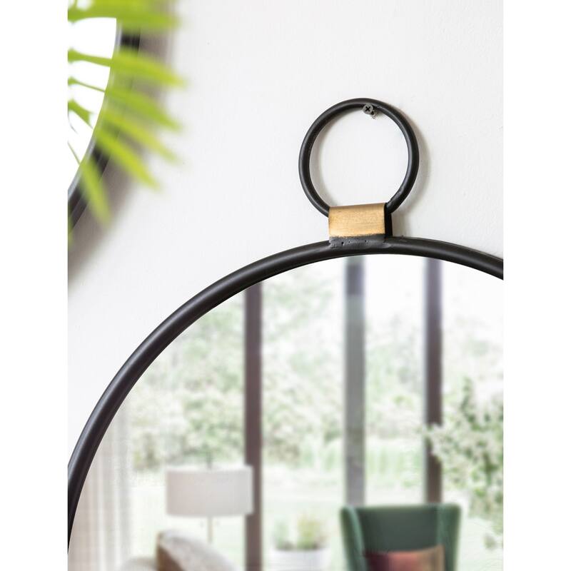 22.75" Black Clear Oval Round Stopwatch Wall Mirror with Single Loop