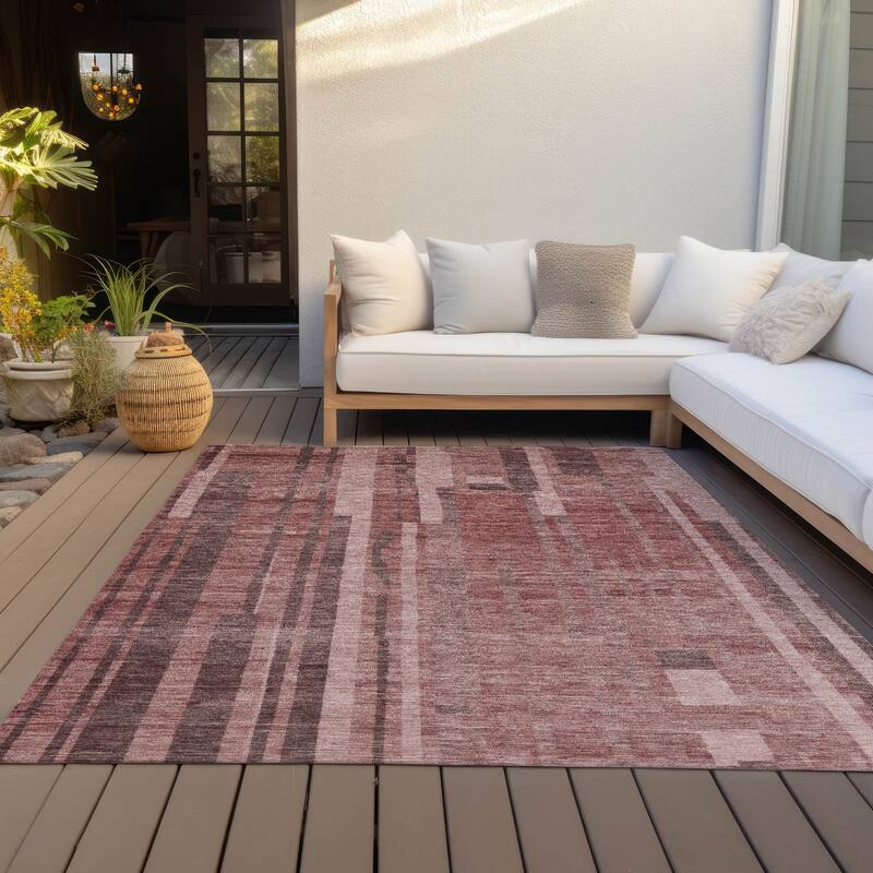 Machine Washable Indoor/ Outdoor Modern Stripes Chantille Rug