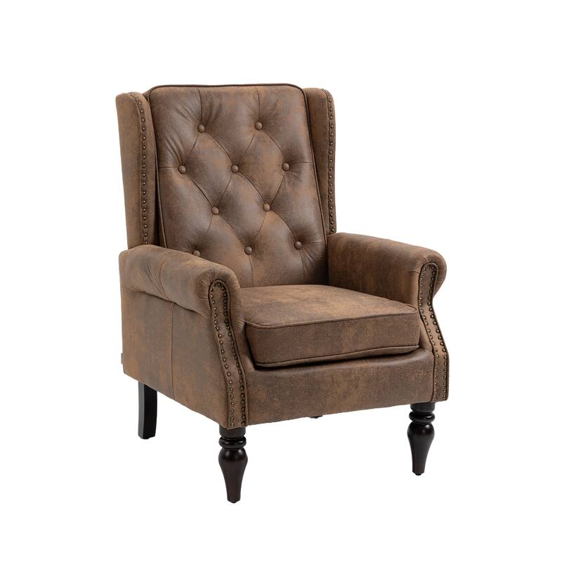 Coffee Modern 29.33" High Back Upholstered Arm Chair with Sturdy Wood Legs and Nailheads for Living Room