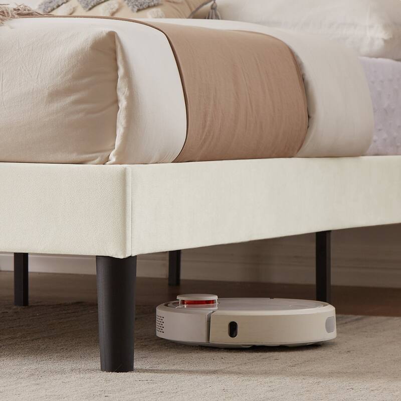 VECELO 3-Pieces Tufted Upholstered Beige Platform Bed Frame with Adjustable Height Headboard and Nightstands Set of 2