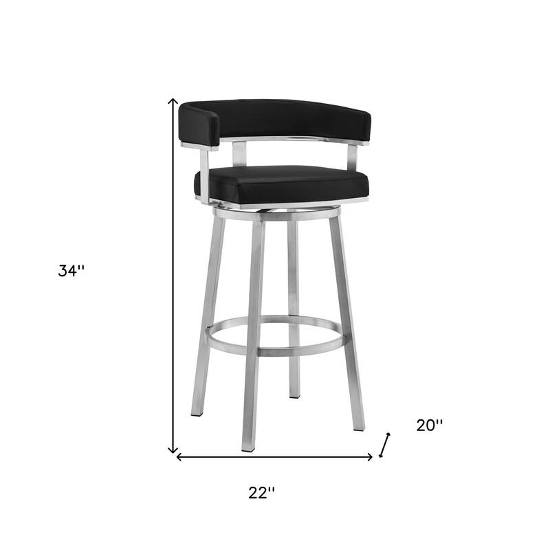 Contemporary Swivel Bar Stool with Silver Brushed Finish and Faux Leather Seat Modern Style