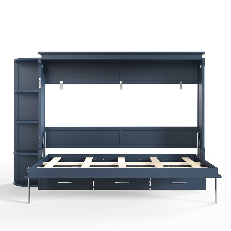Murphy Platform Bed with Side Cabinets & Drawers, Wall Bed with Shelf for Home Office, Queen or Full