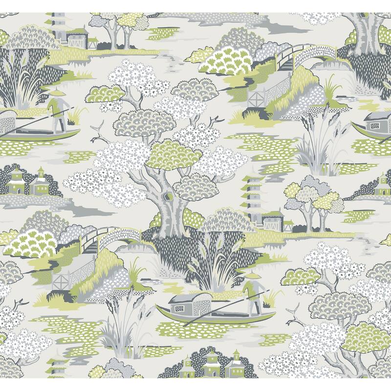 A-Street Prints Joy De Vie Green Toile Wallpaper