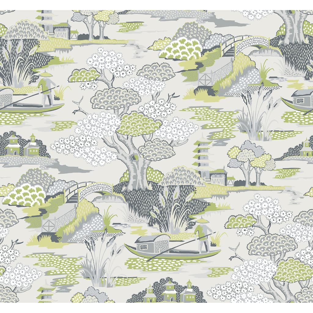 A-Street Prints Joy De Vie Green Toile Wallpaper