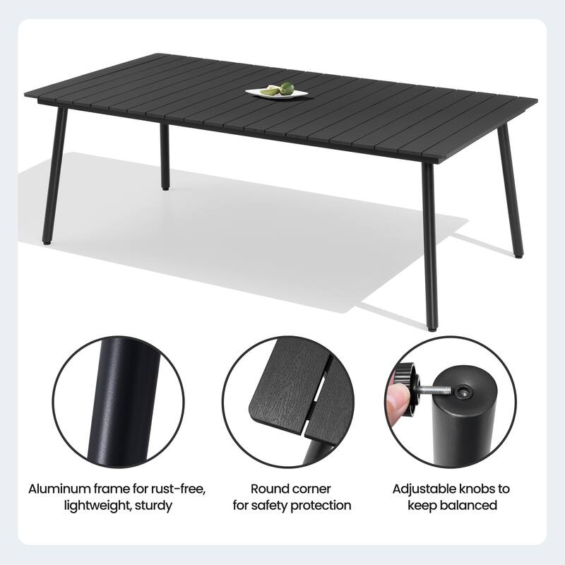 7/9/11-Piece Outdoor Dining Set Aluminum Dining Table with Umbrella Hole and Stackable Chairs