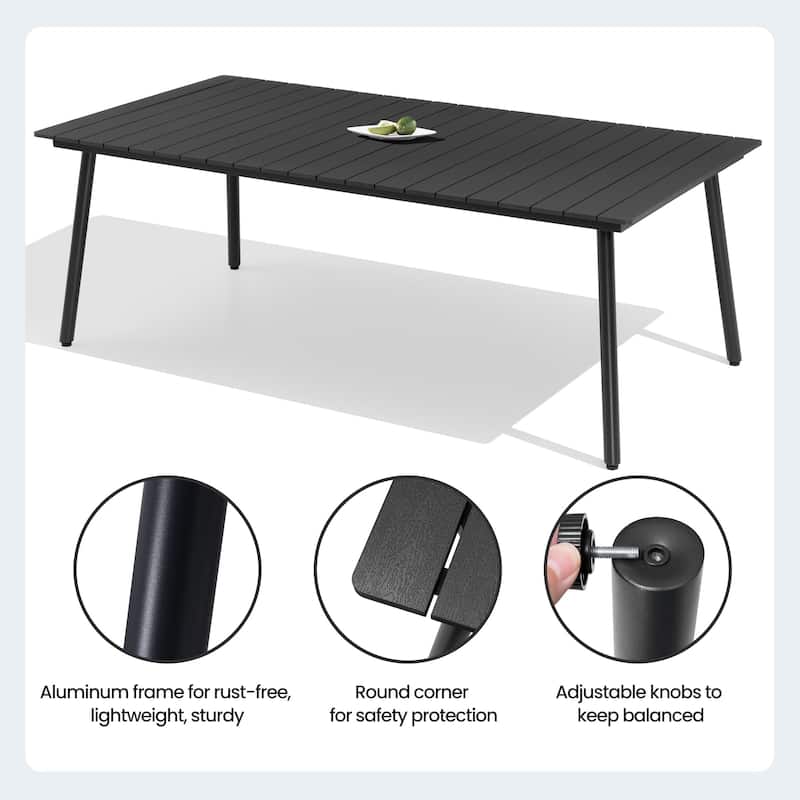 7/9-Piece Outdoor Patio Dining Set Aluminum Dining Table with Umbrella Hole and Stackable Armchairs